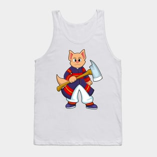 Cat as Firefighter at Fire department with Axe Tank Top